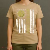 Distressed USA American Flag Softball Papa Father's Day T-Shirt thumb 4