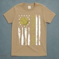 Distressed USA American Flag Softball Papa Father's Day T-Shirt thumb 5