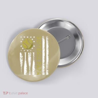 Distressed USA American Flag Softball Papa Father's Day Button