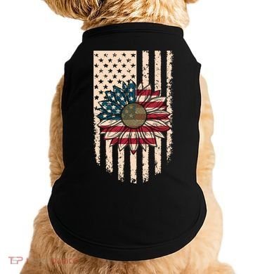 Distressed USA American Flag Sunflower Doggie Tank