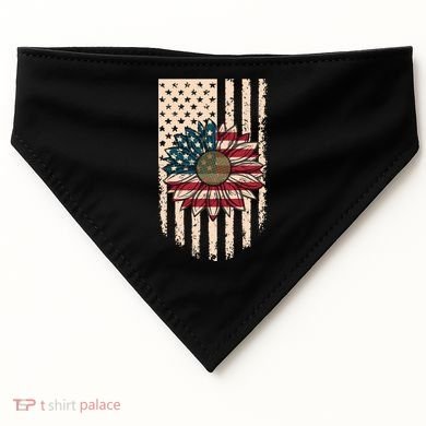 Distressed USA American Flag Sunflower USA-Made Doggie Bandana