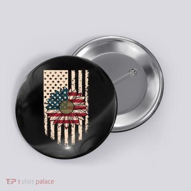 Distressed USA American Flag Sunflower Button
