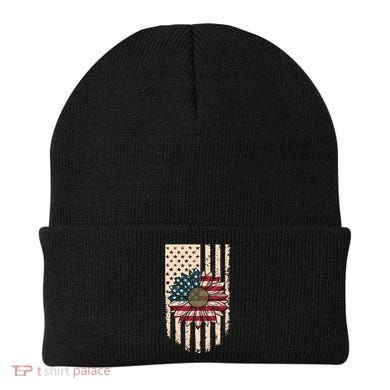 Distressed USA American Flag Sunflower Beanie