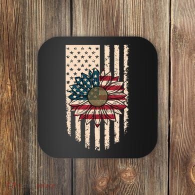 Distressed USA American Flag Sunflower Coaster