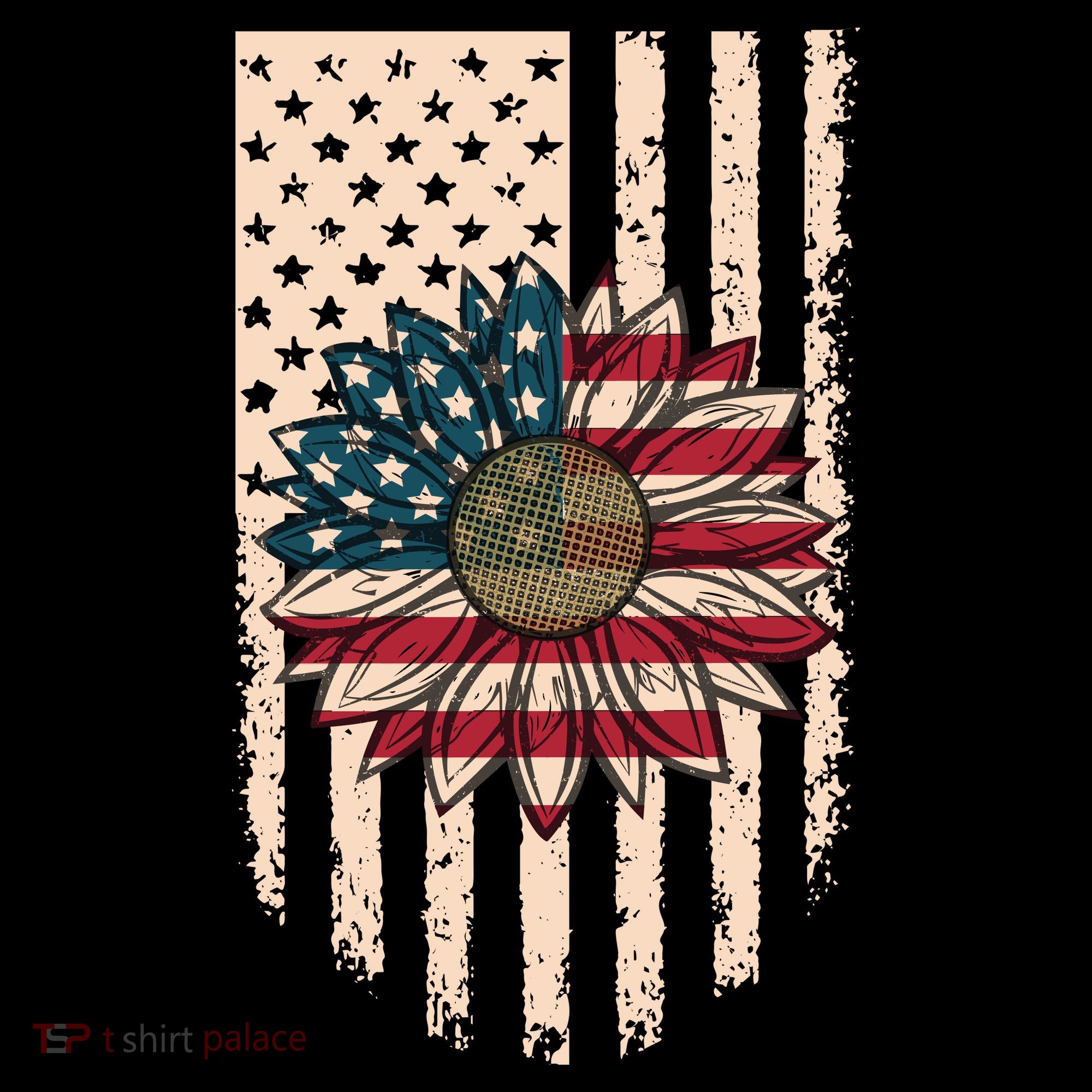 Distressed USA American Flag Sunflower Women's Hoodie