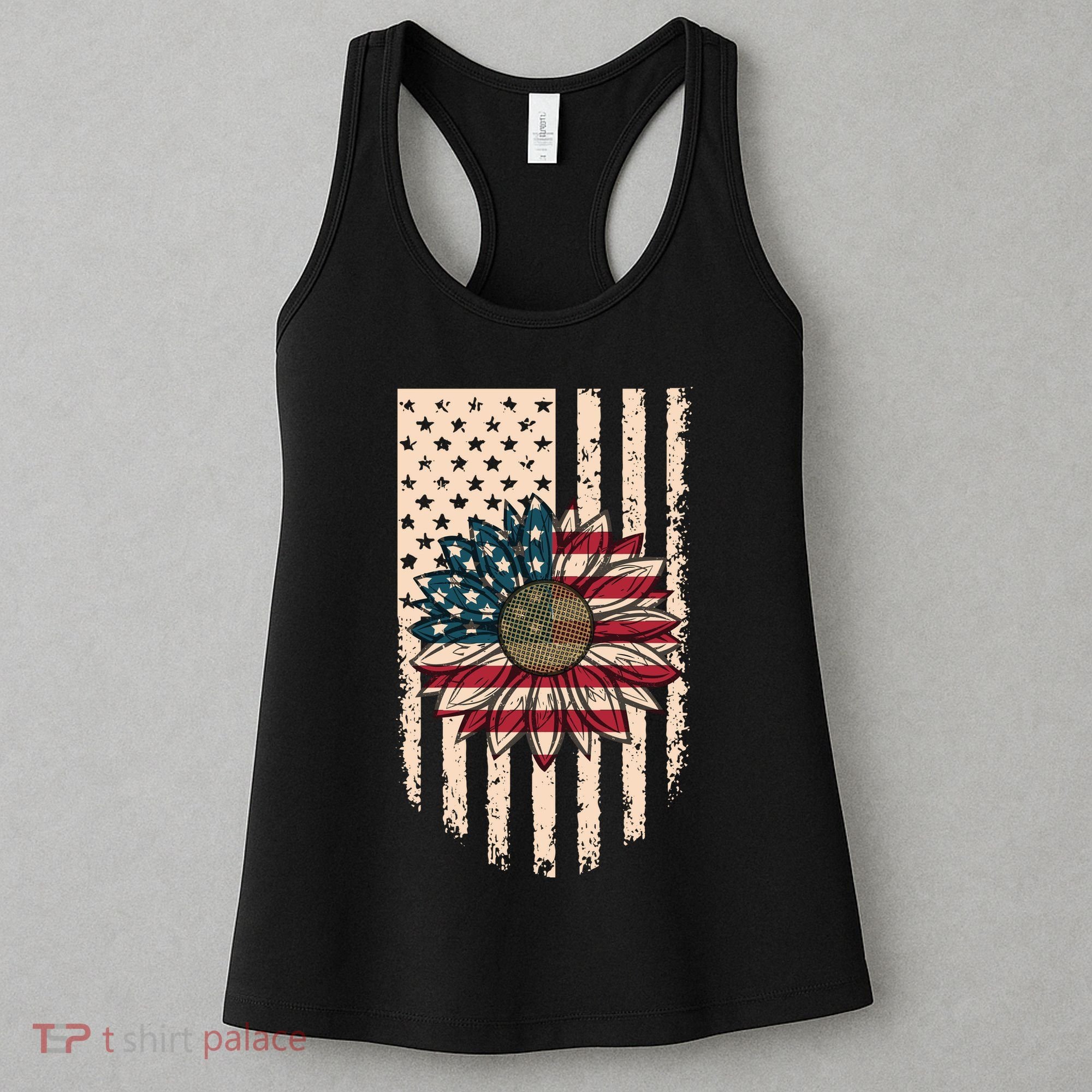 Distressed USA American Flag Sunflower Women's Tank Top
