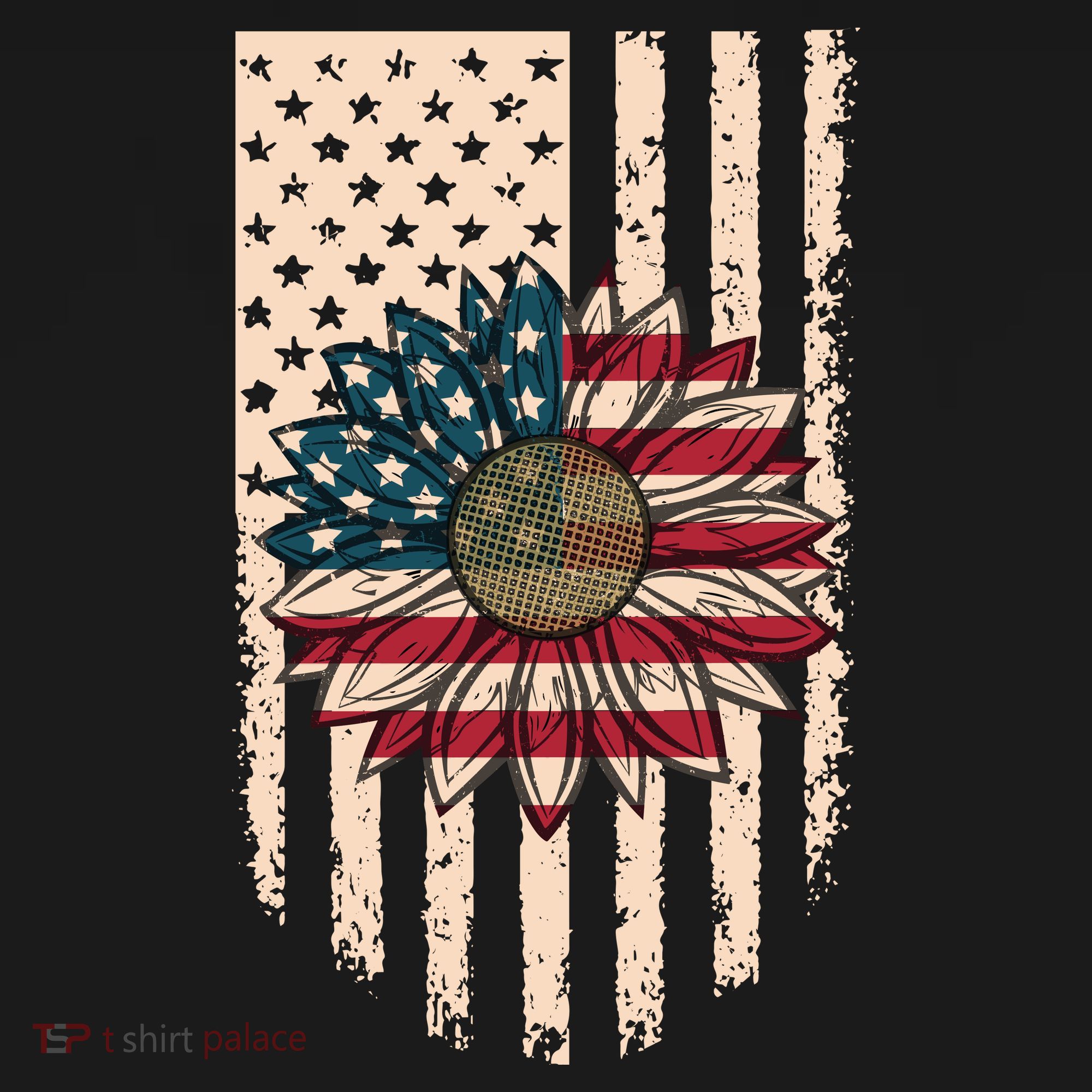 Distressed USA American Flag Sunflower Women's Tank Top