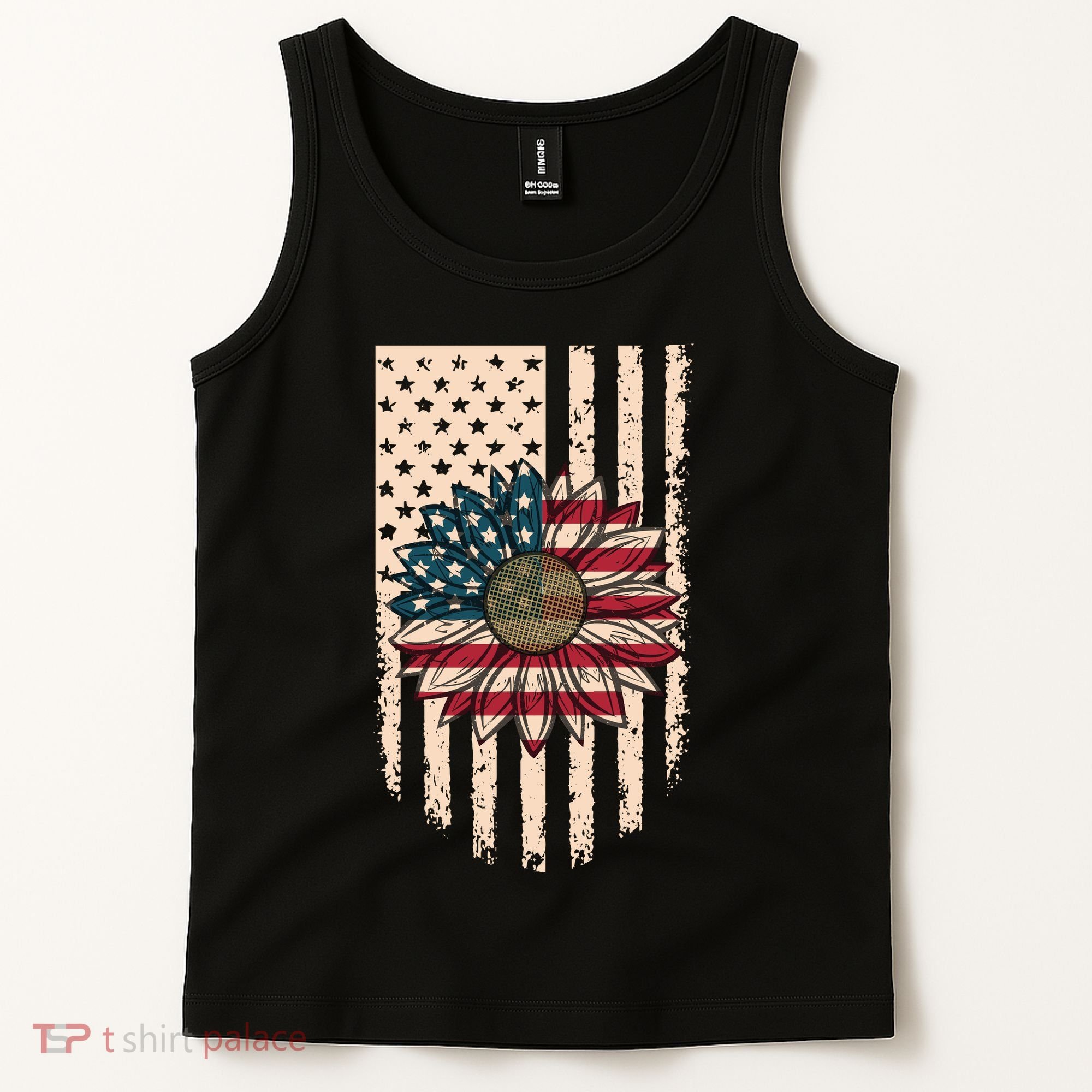 Distressed USA American Flag Sunflower Tank Top