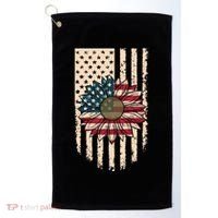 Distressed USA American Flag Sunflower Golf Towel thumb 0