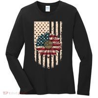 Distressed USA American Flag Sunflower Women's Long Sleeve Shirt thumb 0