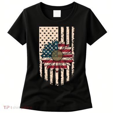 Distressed USA American Flag Sunflower Women's T-Shirt