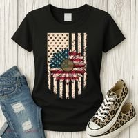 Distressed USA American Flag Sunflower Women's T-Shirt thumb 3