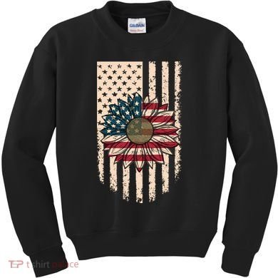 Distressed USA American Flag Sunflower Kids Sweatshirt