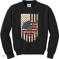 Distressed USA American Flag Sunflower Kids Sweatshirt thumb 0