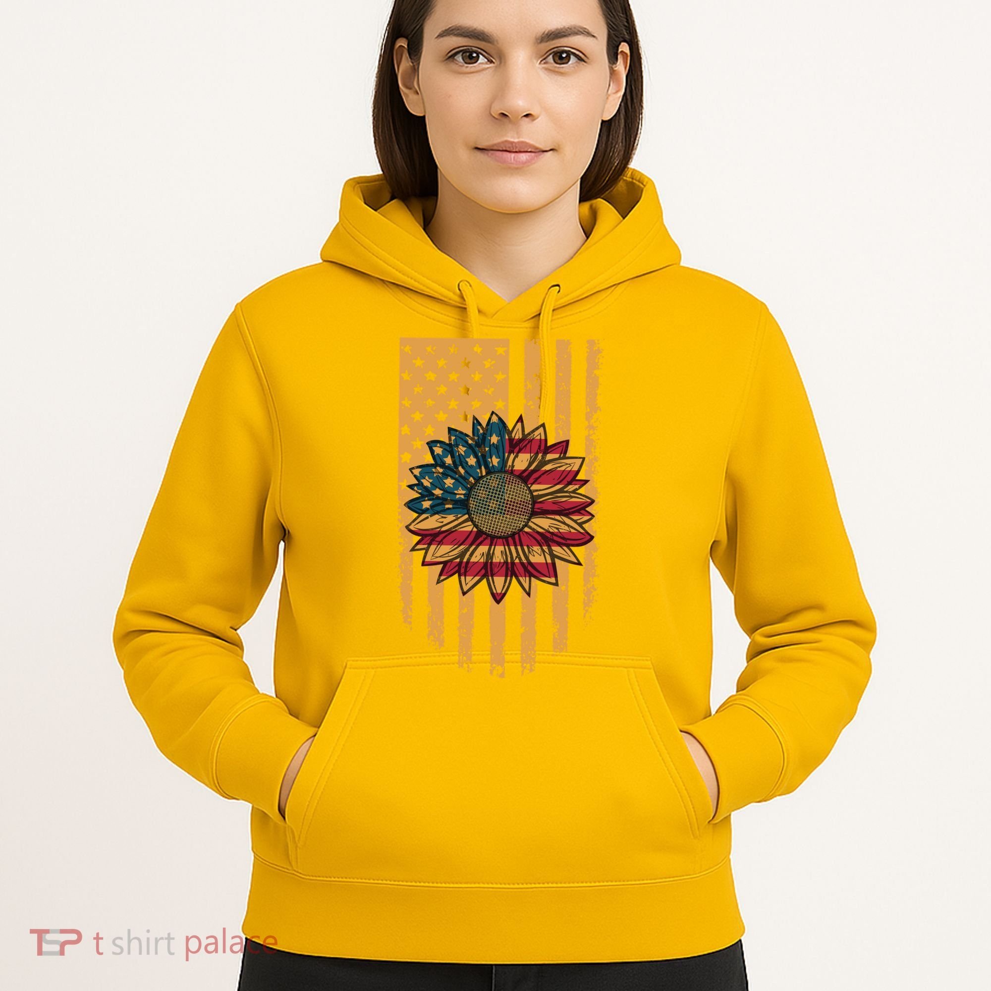 Distressed USA American Flag Sunflower Hoodie