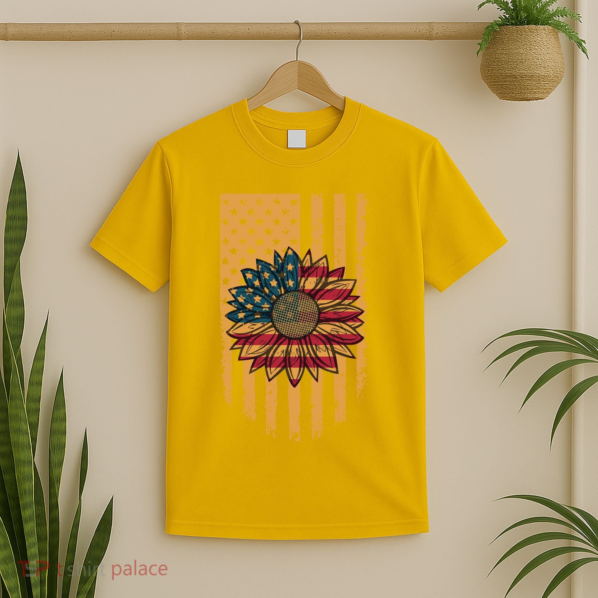 Distressed USA American Flag Sunflower T-Shirt