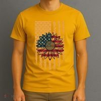 Distressed USA American Flag Sunflower T-Shirt thumb 3