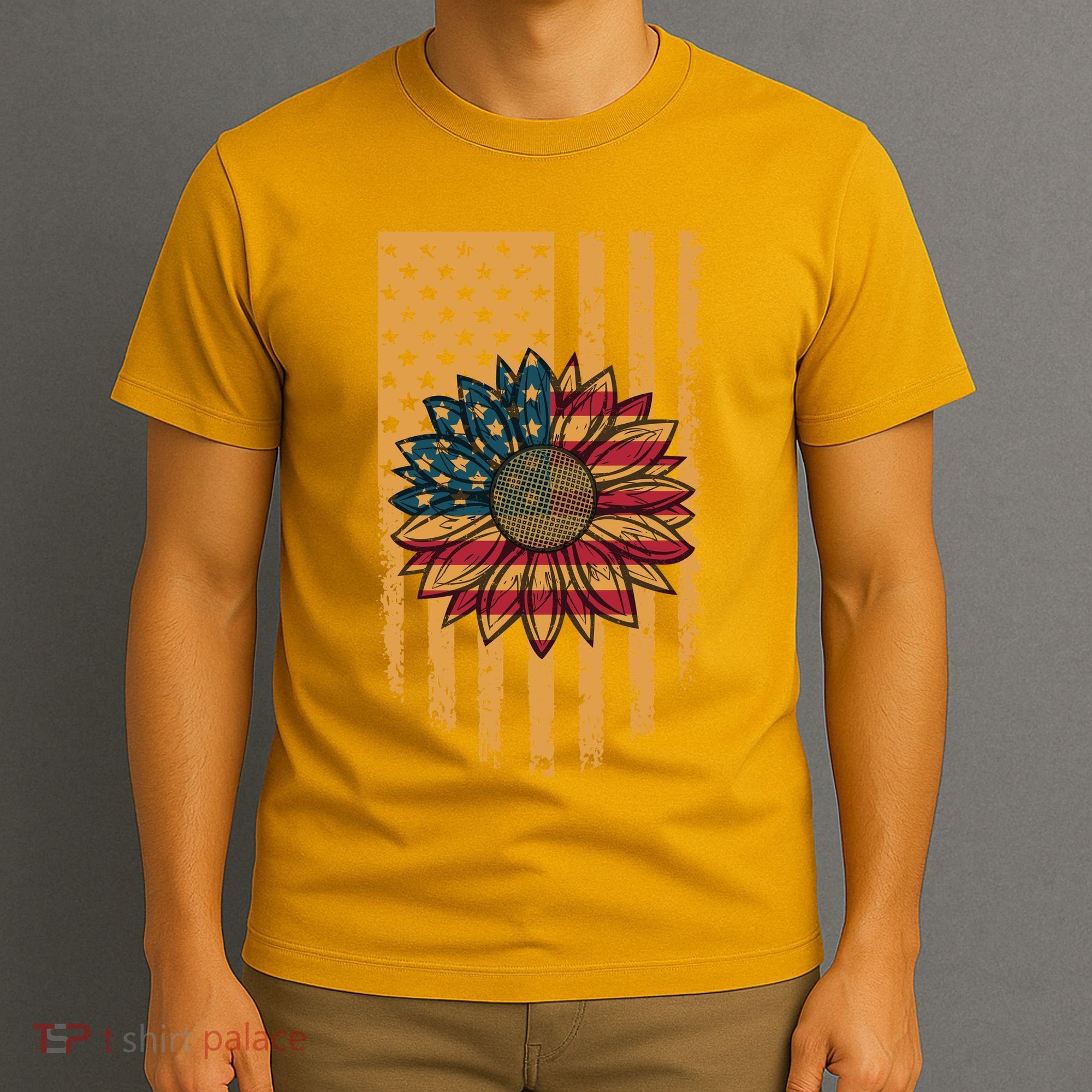 Distressed USA American Flag Sunflower T-Shirt