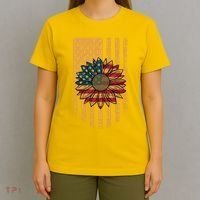 Distressed USA American Flag Sunflower T-Shirt thumb 4