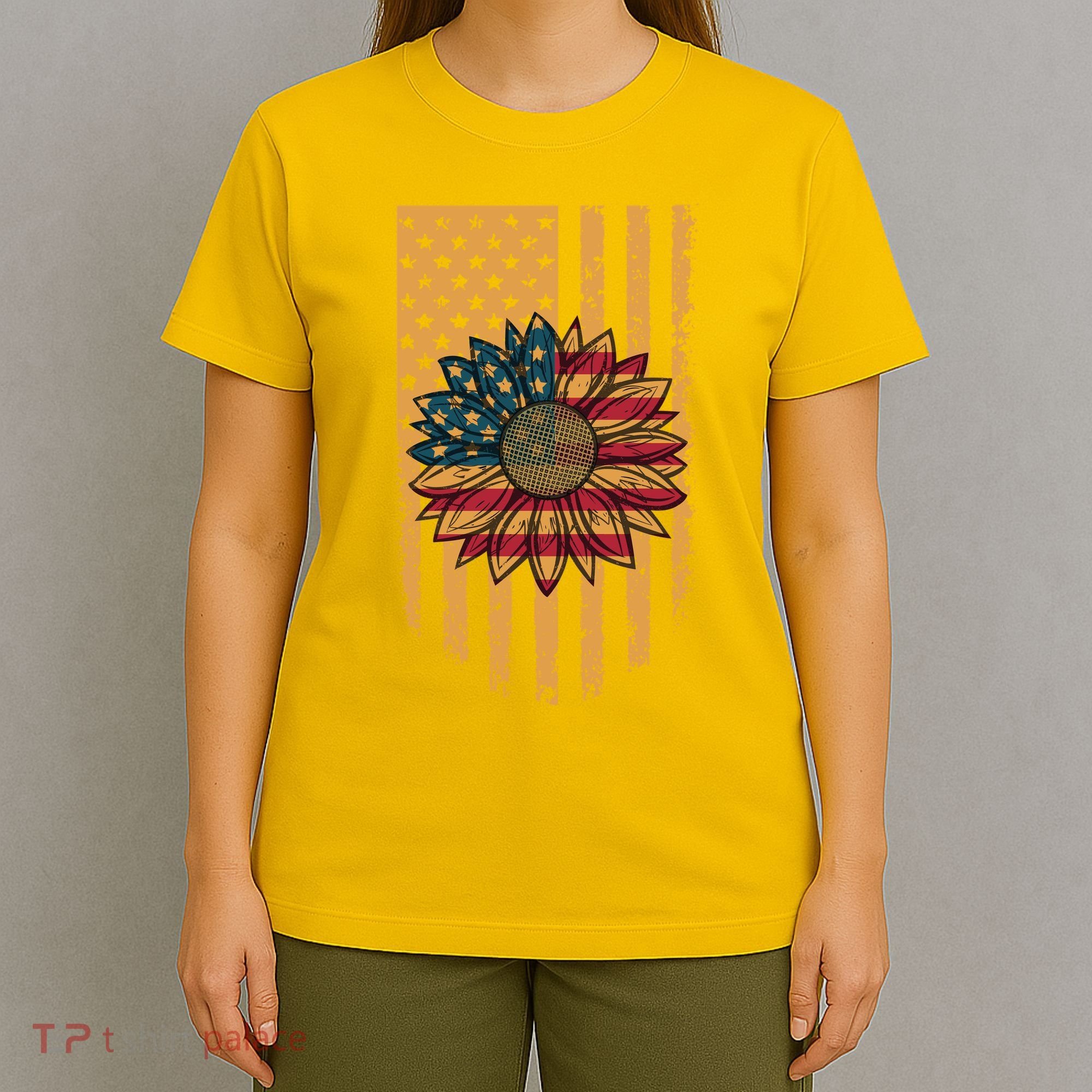 Distressed USA American Flag Sunflower T-Shirt