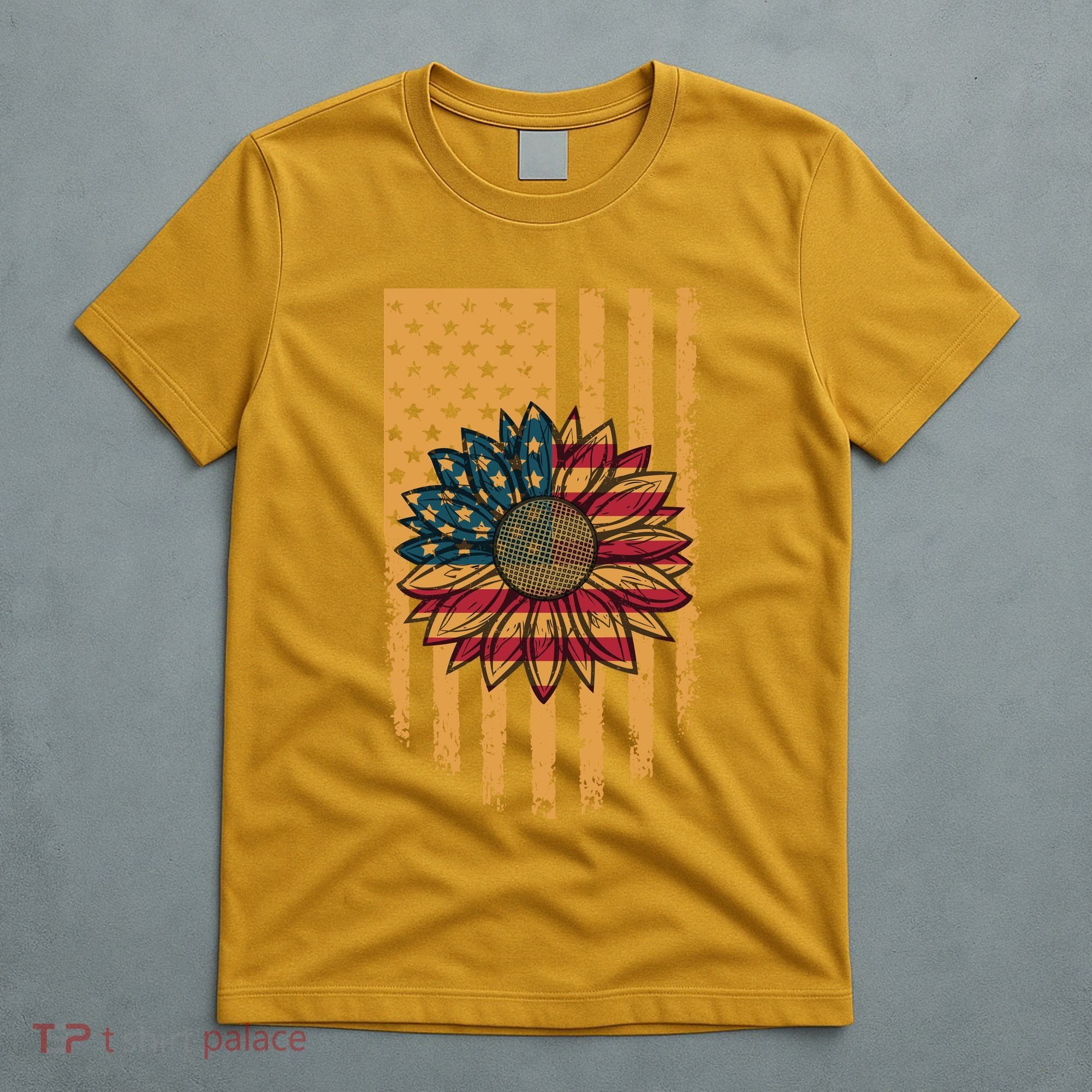 Distressed USA American Flag Sunflower T-Shirt