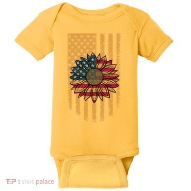 Distressed USA American Flag Sunflower Baby Bodysuit