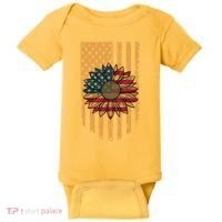 Distressed USA American Flag Sunflower Baby Bodysuit thumb 0