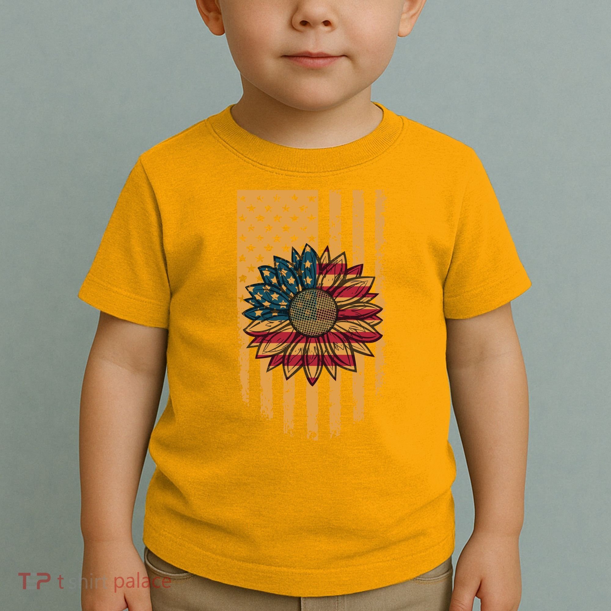 Distressed USA American Flag Sunflower Toddler T-Shirt