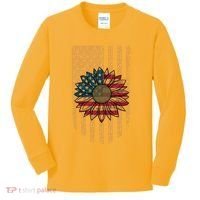 Distressed USA American Flag Sunflower Kids Long Sleeve Shirt thumb 0
