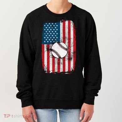 Distressed USA American Flag Baseball Women's Sweatshirt