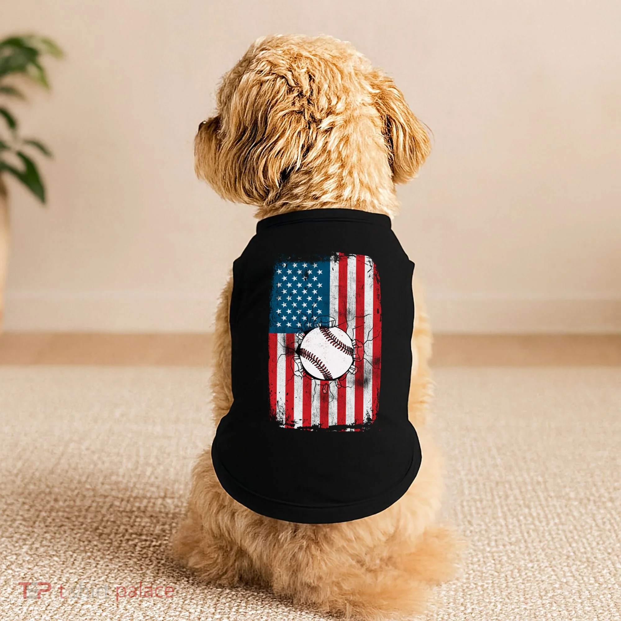 Distressed USA American Flag Baseball Doggie Tank
