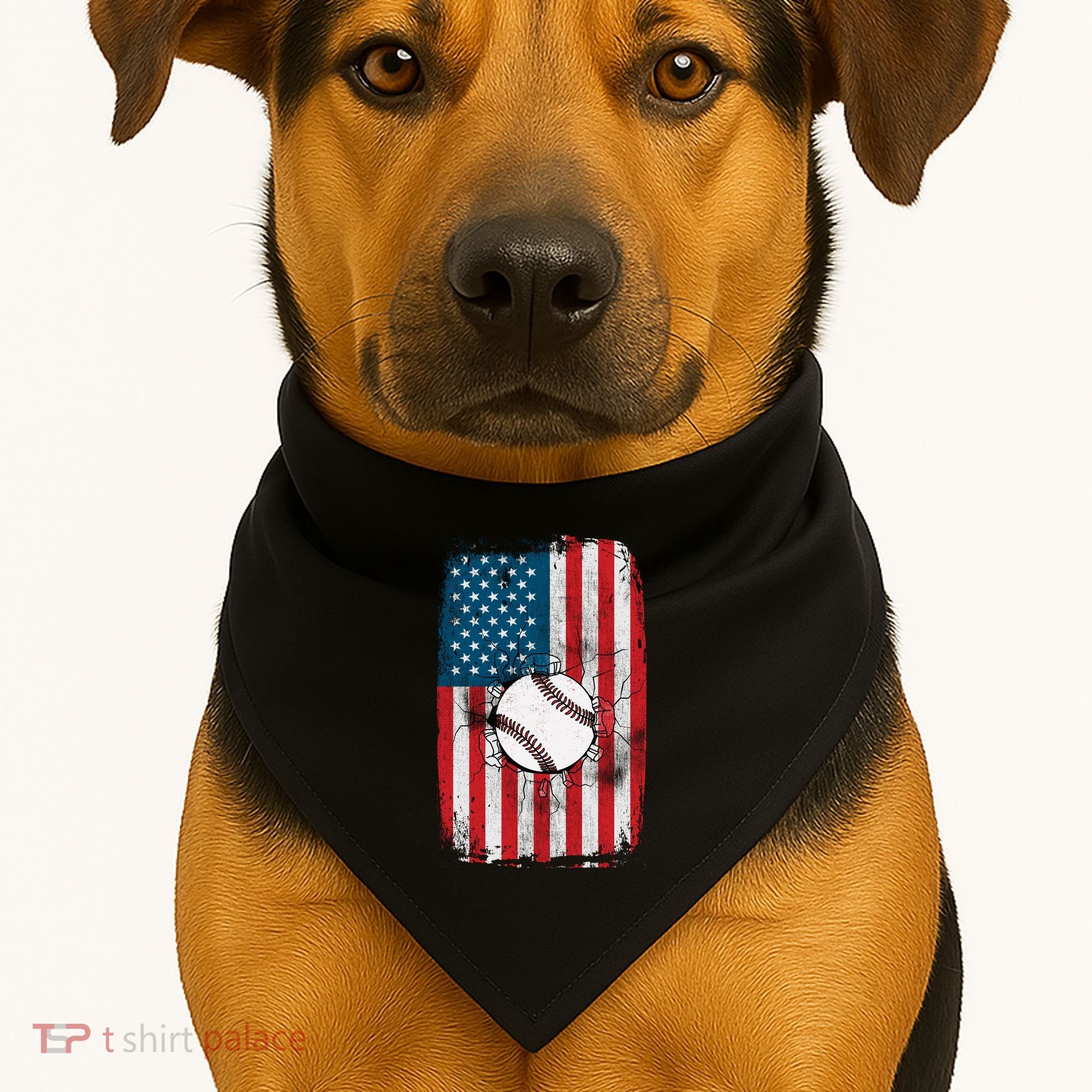 Distressed USA American Flag Baseball USA-Made Doggie Bandana