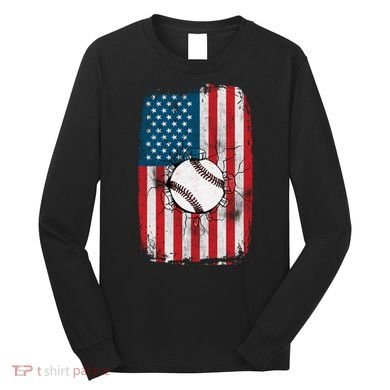 Distressed USA American Flag Baseball Long Sleeve Shirt