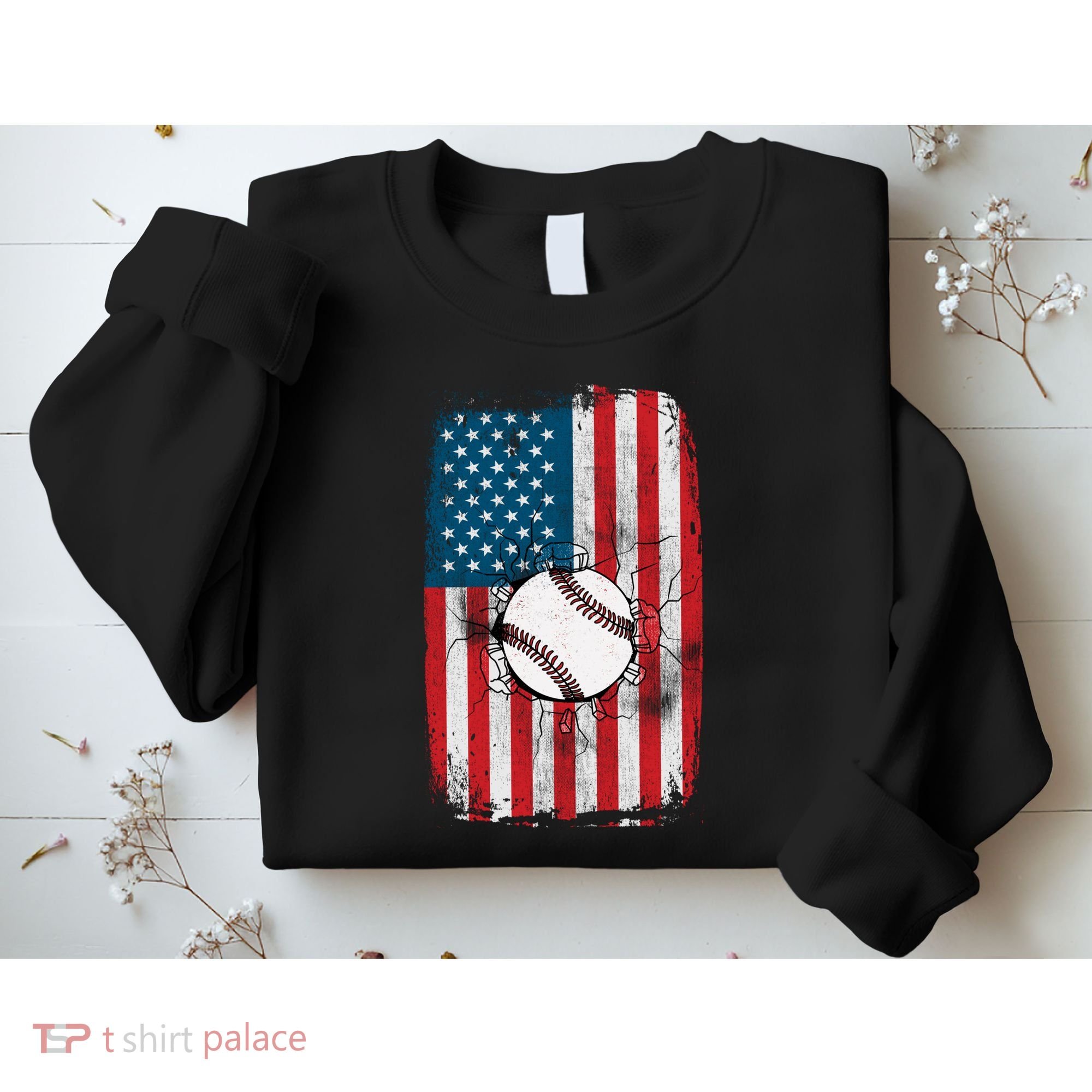 Distressed USA American Flag Baseball Sweatshirt