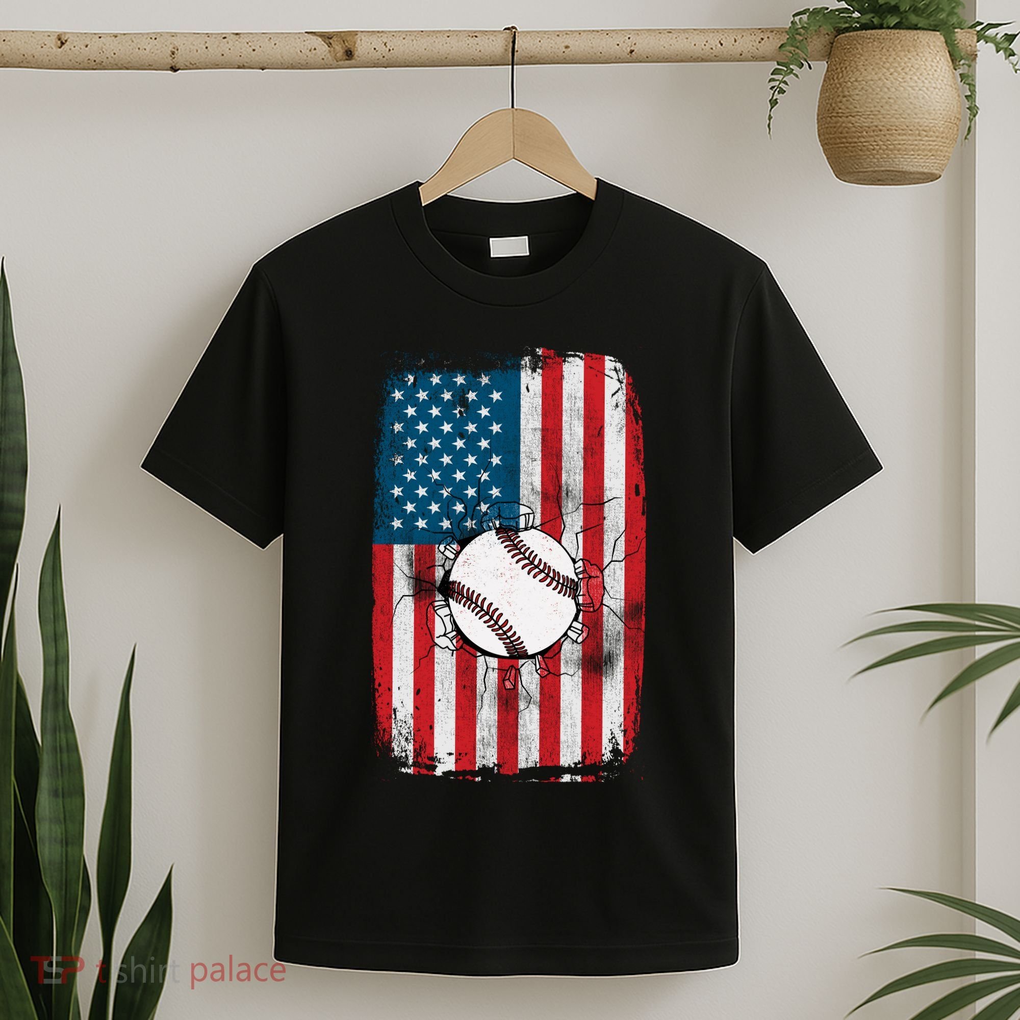 Distressed USA American Flag Baseball T-Shirt