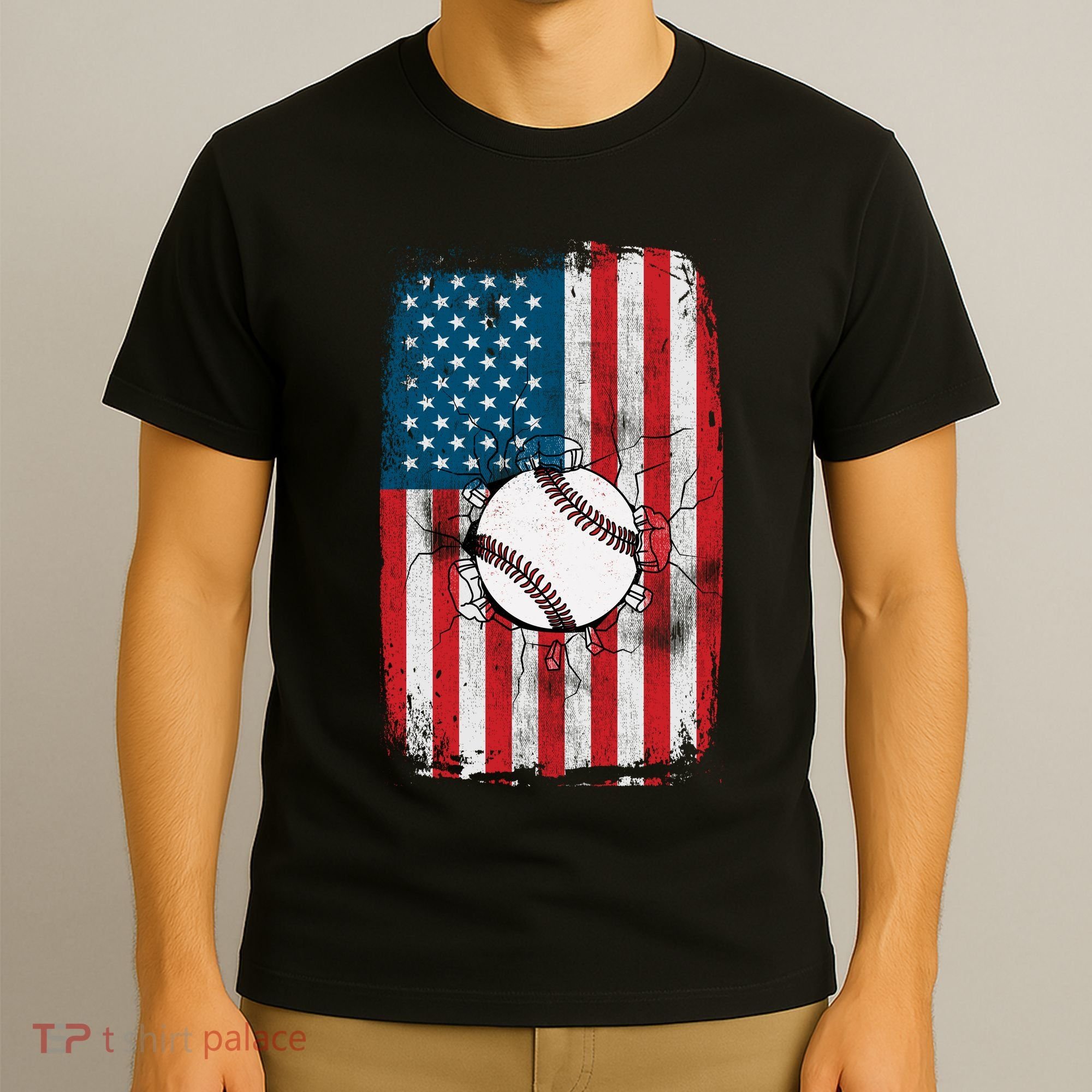 Distressed USA American Flag Baseball T-Shirt