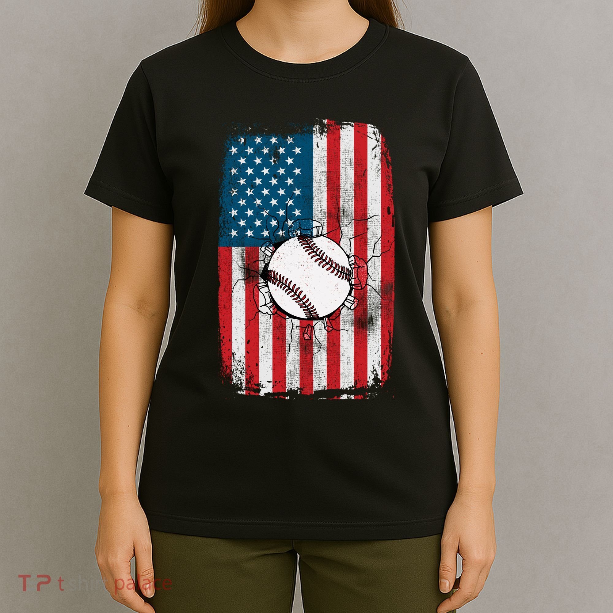 Distressed USA American Flag Baseball T-Shirt