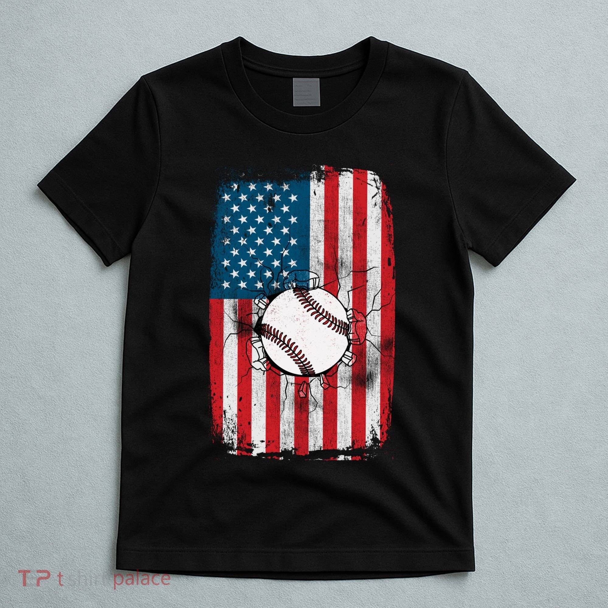 Distressed USA American Flag Baseball T-Shirt