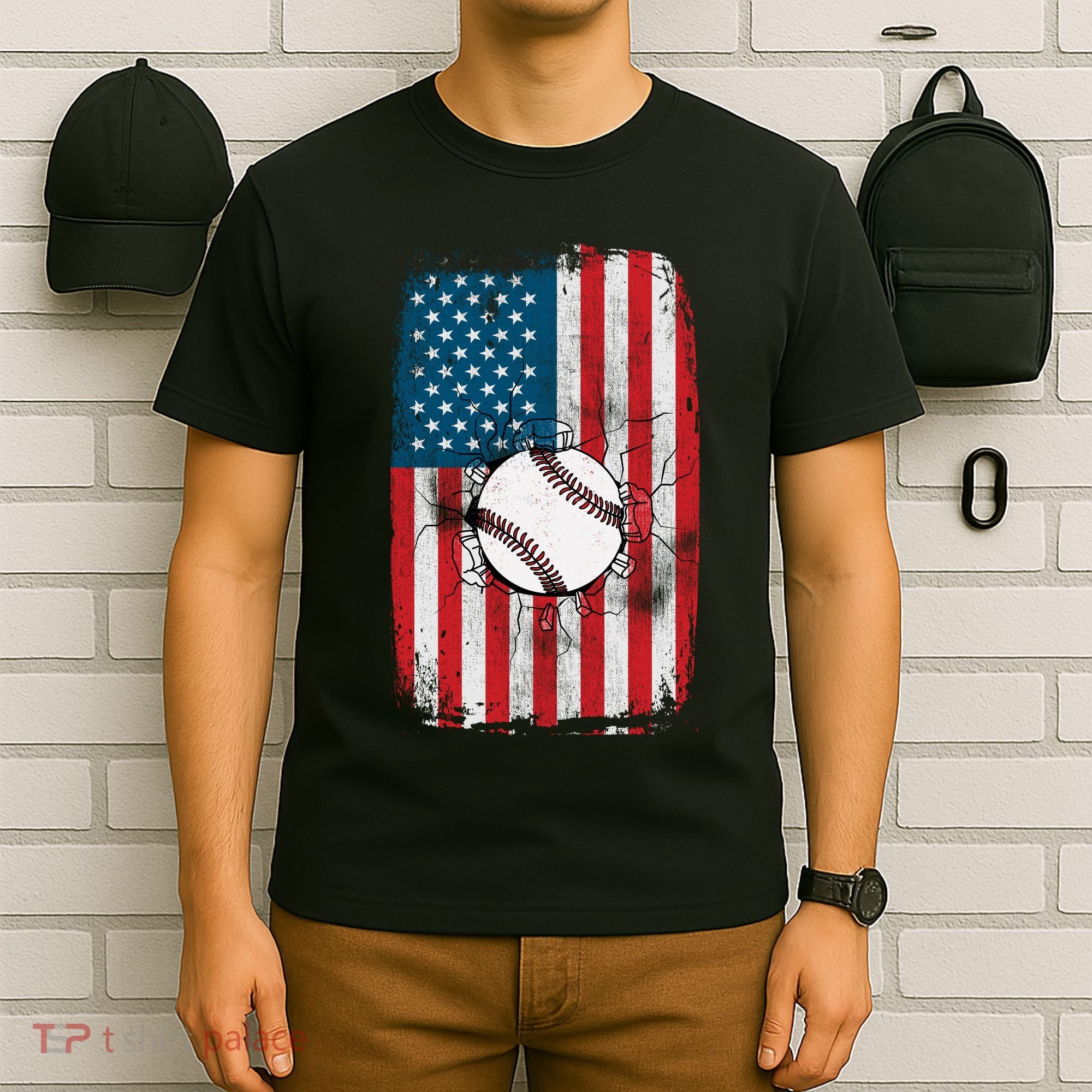 Distressed USA American Flag Baseball T-Shirt