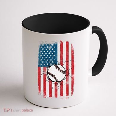 Distressed USA American Flag Baseball Coffee Mug back
