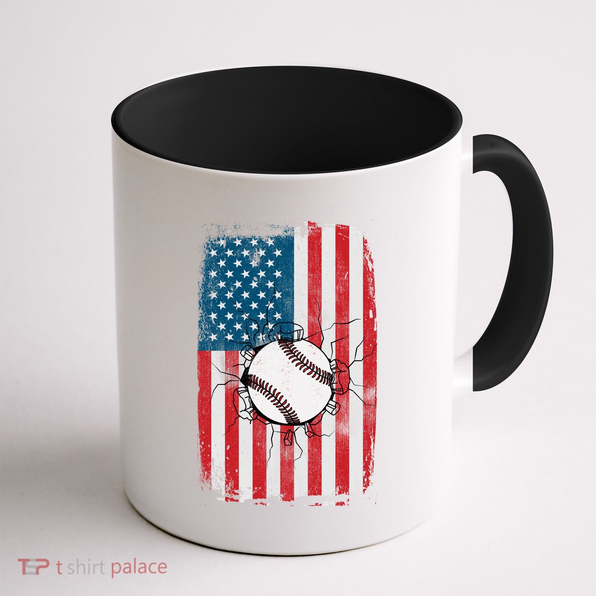 Distressed USA American Flag Baseball Coffee Mug