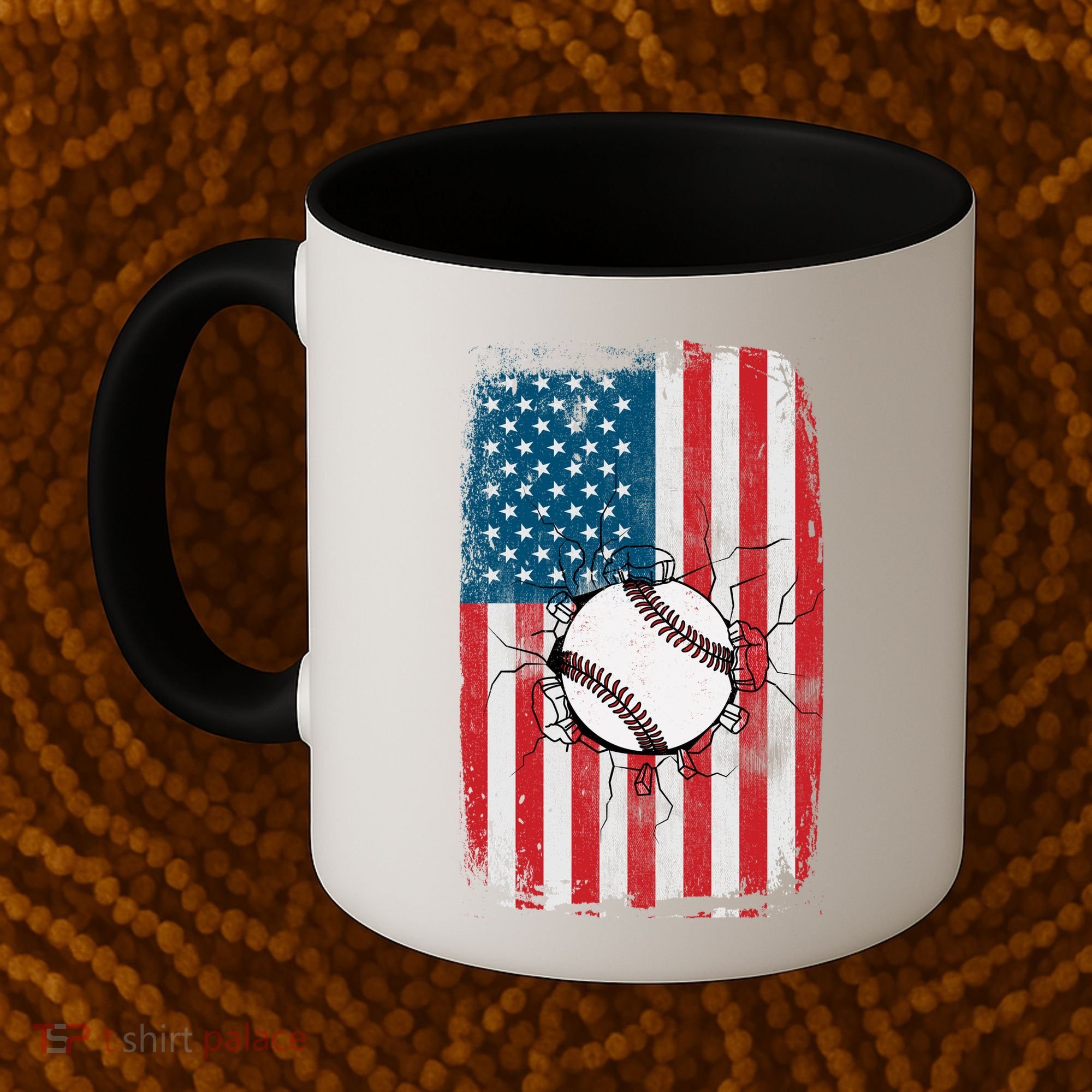 Distressed USA American Flag Baseball Coffee Mug