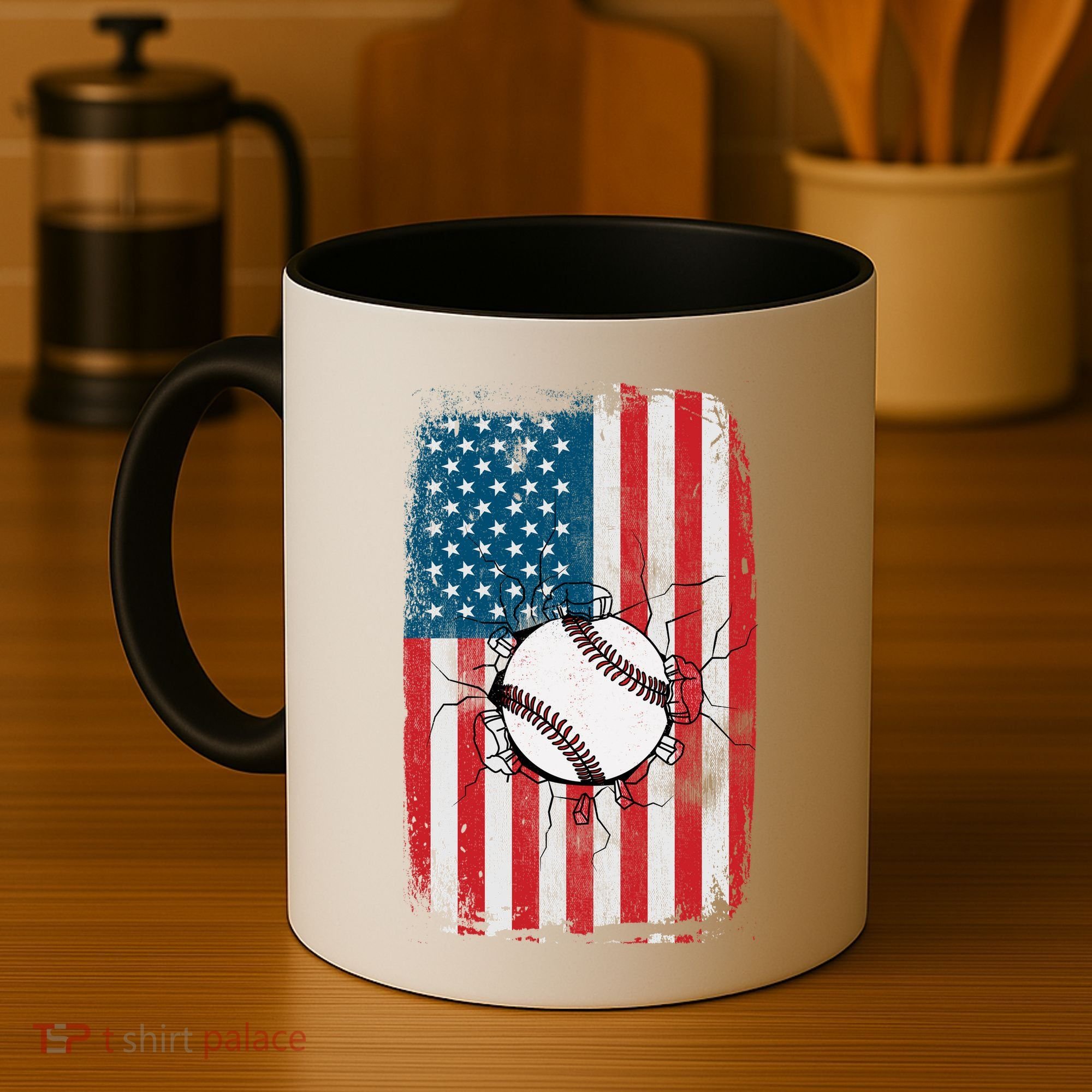 Distressed USA American Flag Baseball Coffee Mug