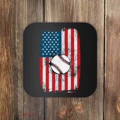 Distressed USA American Flag Baseball Coaster