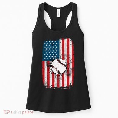 Distressed USA American Flag Baseball Women's Tank Top