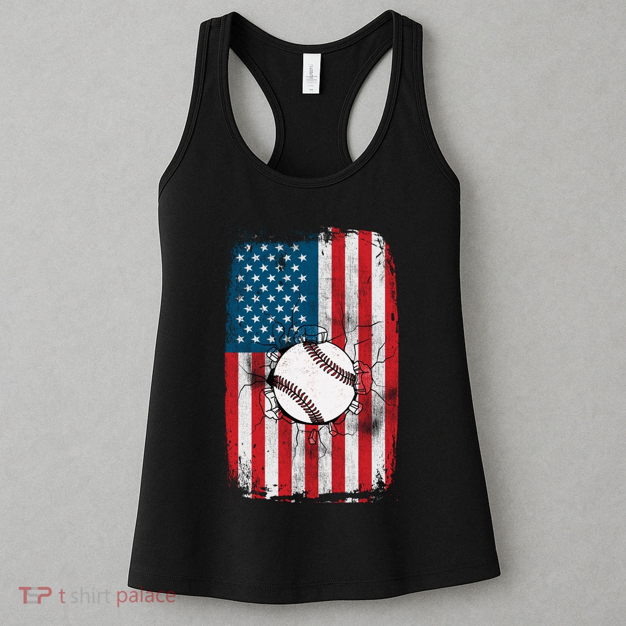 Distressed USA American Flag Baseball Women's Tank Top