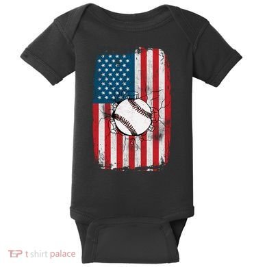Distressed USA American Flag Baseball Baby Bodysuit