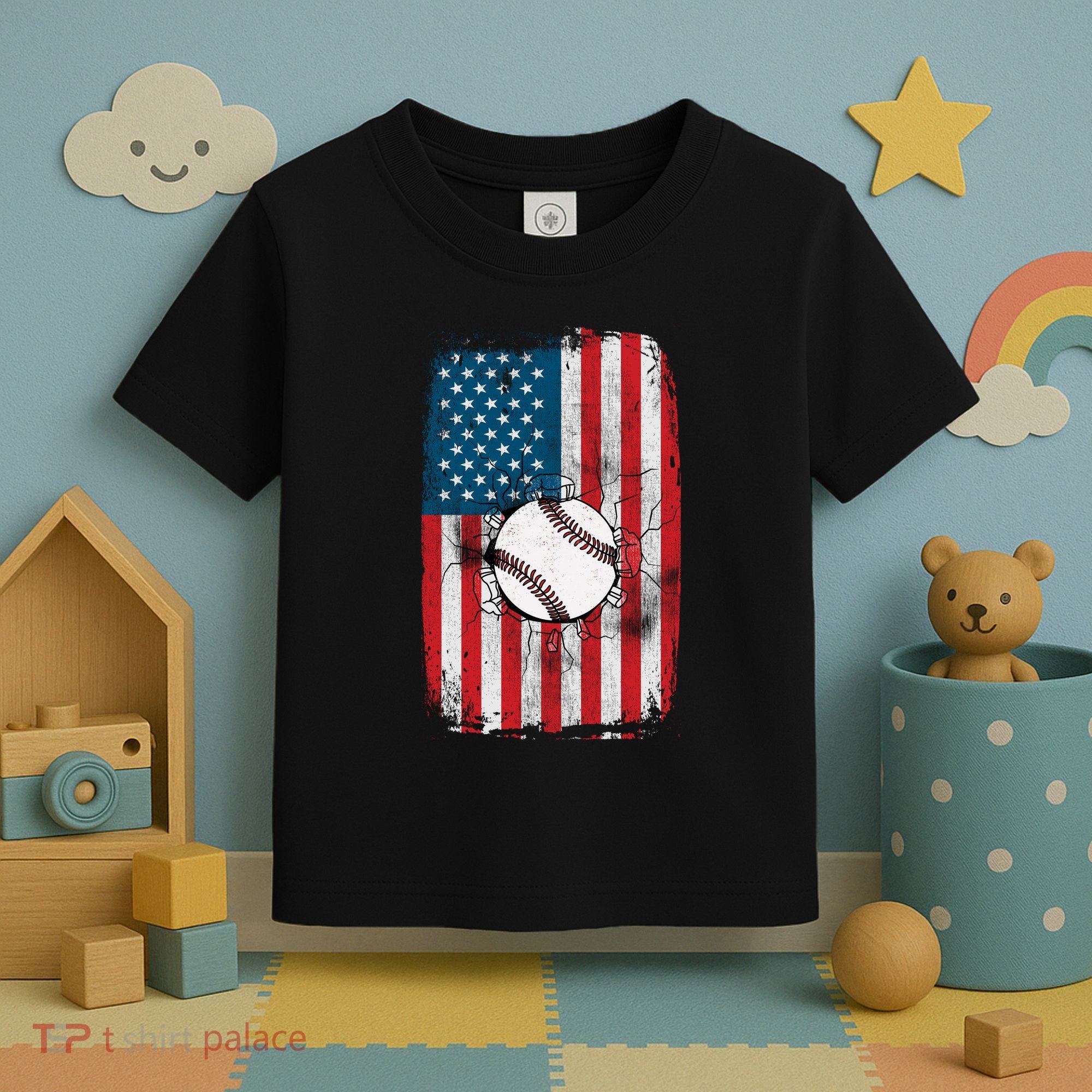 Distressed USA American Flag Baseball Toddler T-Shirt
