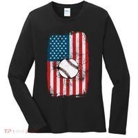 Distressed USA American Flag Baseball Women's Long Sleeve Shirt thumb 0