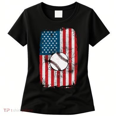 Distressed USA American Flag Baseball Women's T-Shirt